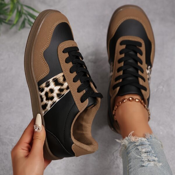 Women'S High-Quality Fashion Sneakers with Black and Brown Leopard Print, Comfortable Low-Top Casual Sports Shoes with Lace-Up Closure, All-Season Wear, Casual Footwear | Stylish Laceup Sneakers | Durable Rubber Sole - Image 7
