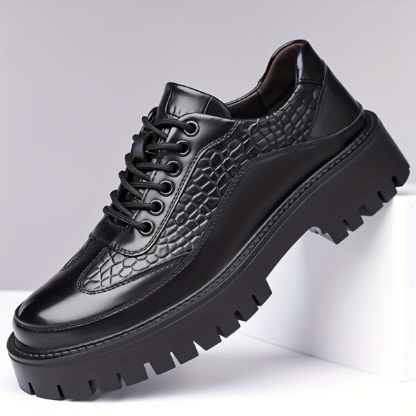 2025 Trendy Men'S Lace-Up Business Casual Shoes, Textured Embossed Derby Style with Premium Material + Non-Slip Durable Rubber Sole, Available in 2 Colors, Comfortable Thick-Soled Dress Shoes Suitable for Daily Wear, Business Gatherings, and Multiple Scenarios, 11 Sizes to Choose From - Image 4