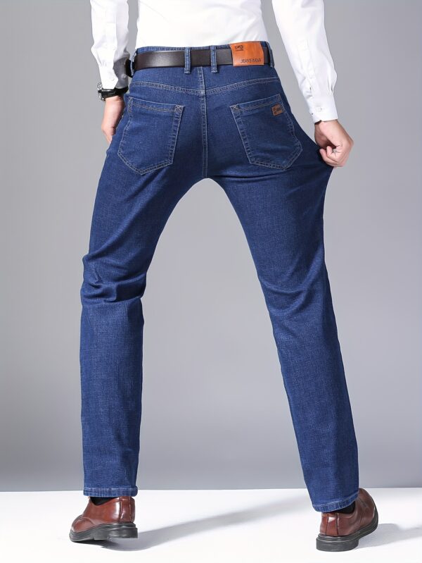 Spring and Autumn Men's Elastic Slim Fit Straight Jeans, Tall Casual Trendy Versatile Business Pants - Image 3