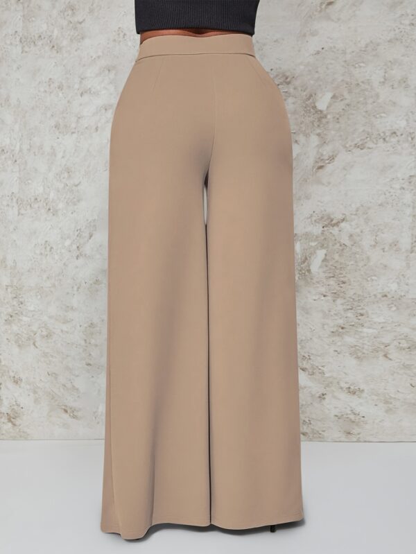 Women's High-Waist Wide Leg Pants | Elegant Black Polyester Blend | Double Side Slit with Metallic Button Detail | Loose Fit, Machine Washable | Ideal for Casual Outings | Spring/Autumn Collection, Spring Autumn Pants | Chic Slit Pants | Front Slit Pants - Image 30