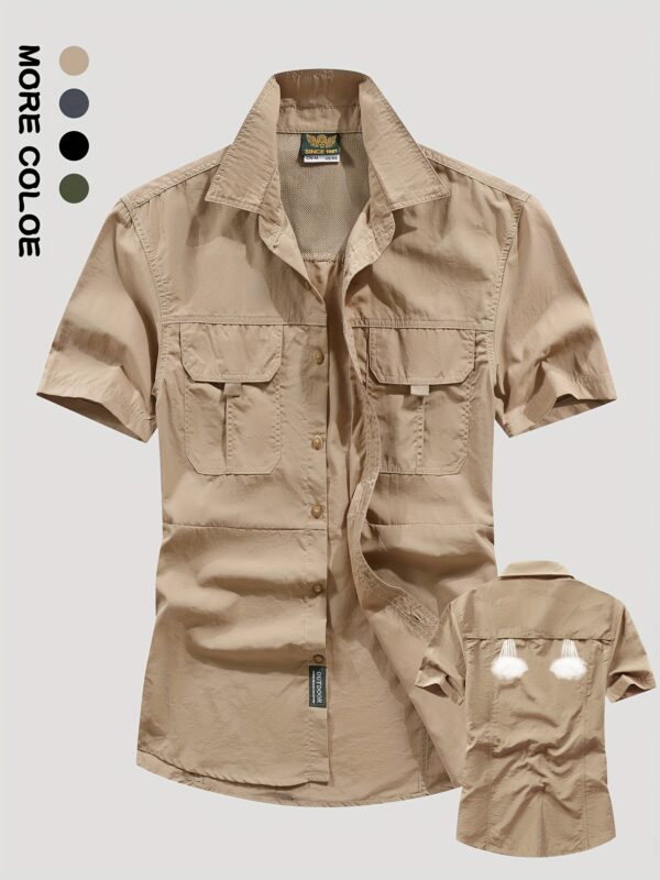 Men's Summer Lightweight Quick-Dry Short Sleeve Shirt - Breathable Workwear Style with Large Pockets, Olive Green, Regular Fit for Outdoor Leisure & Casual Wear, Functional Pocket Design | Classic Buttonup Placket | Machine Washable Clothing, Cute Shirts for Summer - Image 10