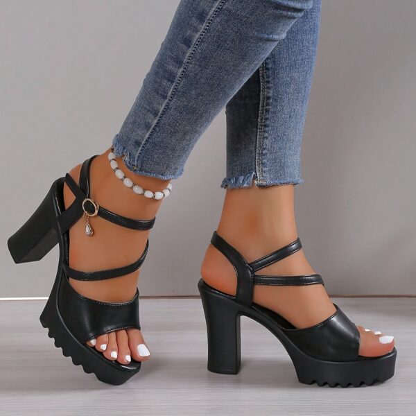 Women'S Summer Fashion Chunky Heel Sandals - White Open Toe with Buckle Strap, Comfortable PU Sole, Stylish High Heel Sandals for Casual Wear, Chunky Heel Sandals - Image 16
