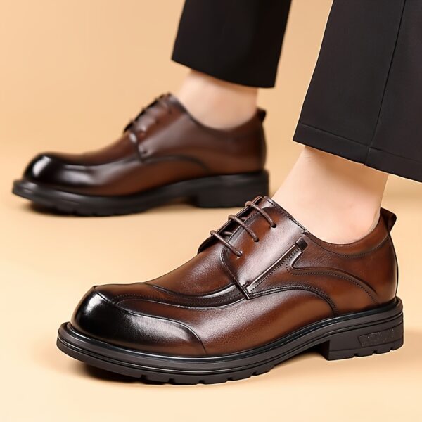Men's Genuine Leather Dress Shoes - Formal & Casual Lace-Up Shoes, Brown, Cushioned Insole & Non-Slip Sole for Wedding, Office, Everyday - All-Season Formal & Everyday Footwear, Office Ready Shoes, Sophisticated Shoe Design, Durable Pu Sole - Image 7