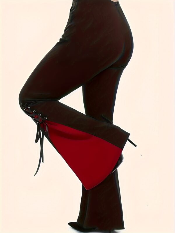 Color Block Flare Leg Pants, Elegant Skinny Tie Side High Waist Pants For Spring & Fall, Women's Clothing