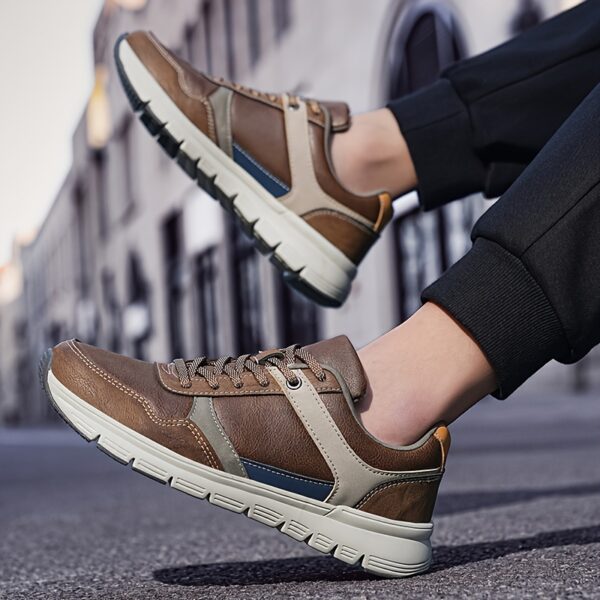 Men'S Plus Size Classic Color Block Casual Sneakers - Lightweight Low-Top Walking Shoes with MD Rubber Sole, EVA Cushion & Breathable Fabric Lining for All-Season Outdoor, Streetwear & Daily Wear, Outdoor Sneakers, Stylish Contrast Design, Comfortable Fit Shoes - Image 4