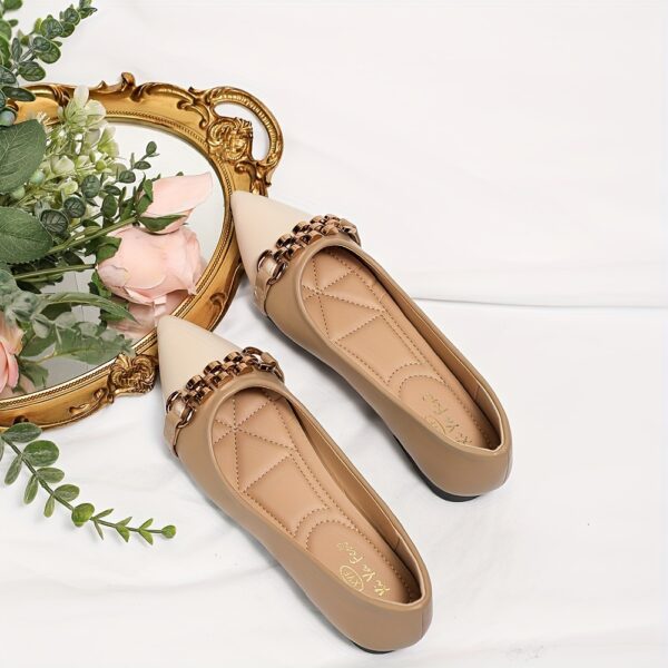 Women's Buckle Decor Flat Shoes, Two Tone Pointed Toe Slip On Shoes, Fashion All-Match Commuter Flats - Image 6