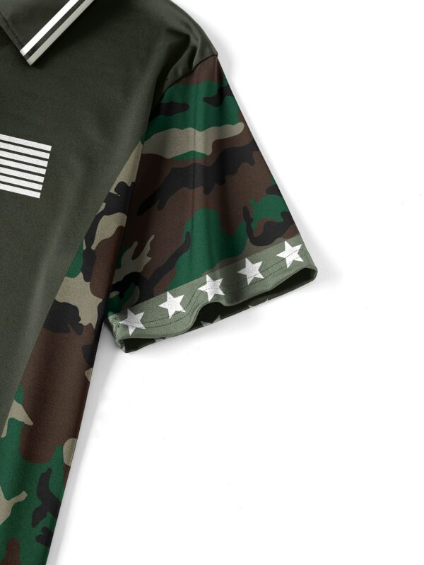 Men'S Patriotic Camouflage & American Flag Shirt - Breathable Summer Short Sleeve, Regular Fit Casual Outdoor Tee with Zipper Collar, Military-Inspired Design, Breathable Fabric - Image 5