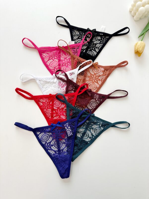 8pcs New Thin Strap Seamless Low Waist Women's Thong Sexy Hot Hollow Pure Desire Panties Bowknot See-through Thin Comfortable Breathable Bikini T-Pants