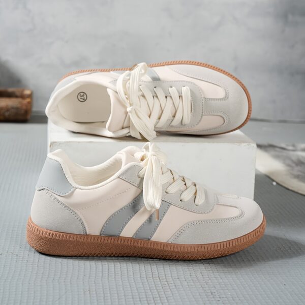 Women's Casual Sneakers - Low-Top Lace-Up Geometric Color-Block Design (White/Navy/Red) | Synthetic Cover & Fabric Upper, Breathable EVA Cushion & Durable PVC Sole | Spring Fashion Versatile Shoes for Daily Commute, Students & Casual Outfits, Ladies Sneakers - Image 5