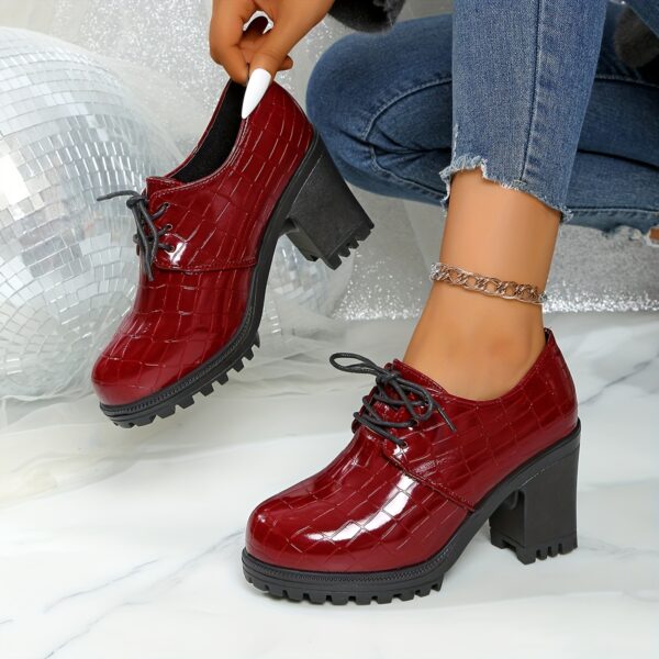 Women'S Fashion Lace-Up Pumps, Solid Color, Plain Toe, High Heel, Stone Pattern, Block Heel, with Polyurethane Upper, Fabric Lining, PVC Sole, Fabric Insole, for All-Season Versatile Shoes, from Huizhou North America & European Special - Image 4