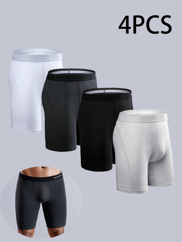 4pcs BONITOS Men's Long Boxer Briefs - Fly Open Underwear, Breathable Cotton Blend, Elastic Waistband, Comfort Fit in Blue, Black, Gray, Navy - Ideal for Daily Wear - Image 2