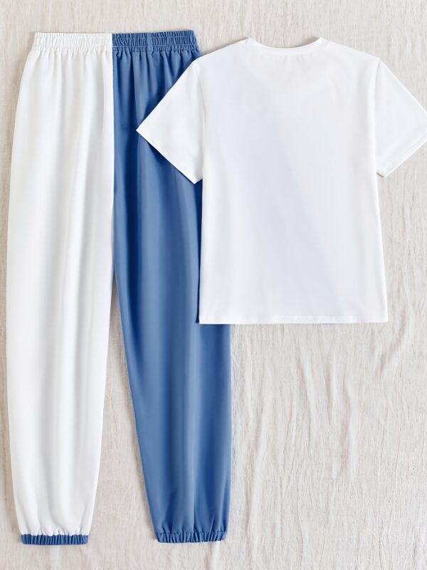 Ladies' Spring/Summer Casual Color blocked Short sleeved Pants Set -222- Round neck Short sleeved Top and Drawstring Pants Elegant and Loose, Women's Gift for Women, Suitable for Commuting, Going Out, Home, s - Image 16