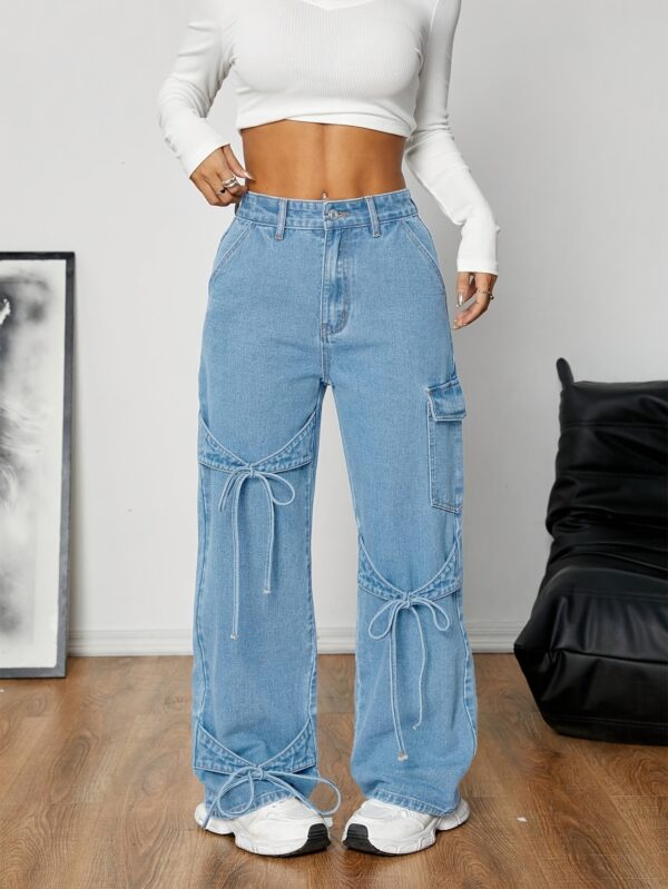 Women'S Casual Straight-Leg Denim Jeans with Adjustable Bow Tie Waist, Loose Fit Wide-Leg Pants, Non-Stretch Fabric, Spring/Fall Season, Casual Wear Jeans | Relaxed Fit Jeans | Nonstretch Fabric - Image 17