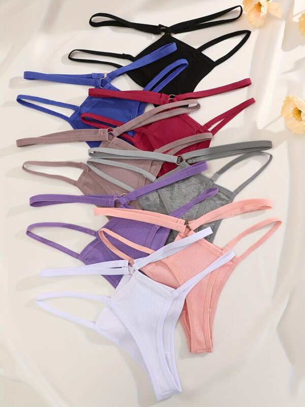 8pcs Women's Cotton Threaded Double- Comfortable Breathable Low-Rise Sexy Thong Set - Image 8