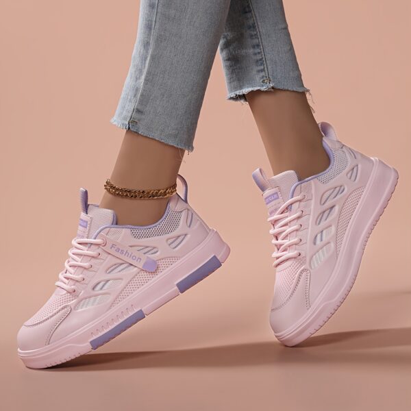 Women's Fashion Sneakers | Lightweight, Breathable Mesh & | All-Season Comfort | Stability Support | Trendy Low-Top Lace-Up Skate Shoes with EVA Sole | Multi-Color Pastel Design, Outdoor Activities Shoes | Laceup Sneakers | Breathable Mesh Sneakers - Image 2