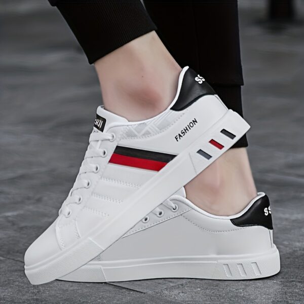 KOONEXY Men's Low-Top Casual Sneakers - White with Striped Accents, Breathable Fabric Lining & Cushioned Comfort for All-Season Outdoor Sports & Casual Attire, Sleek Shoe Design, Durable Traction Footwear, Minimalist Style, Quality Construction, Daily Wear - Image 6