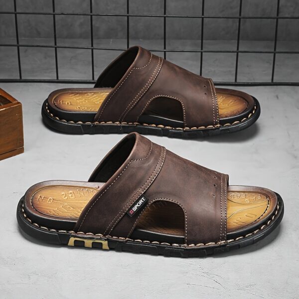 Men's Solid Color Open Toe Breathable Slippers, Comfy Non Slip Microfiber Upper Rubber Sole Walking Shoes, Men's Summer Footwear - Image 5