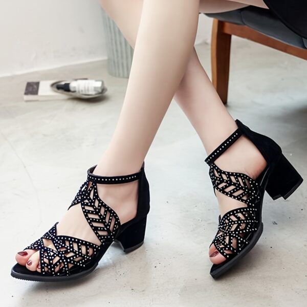 Women'S Elegant Black Mary Jane Sandals with Sparkling Embellishments - Pointed Toe, Block Heel, Summer Style, Elegant Footwear | Sparkling Embellishments | Comfortable Heel - Image 12