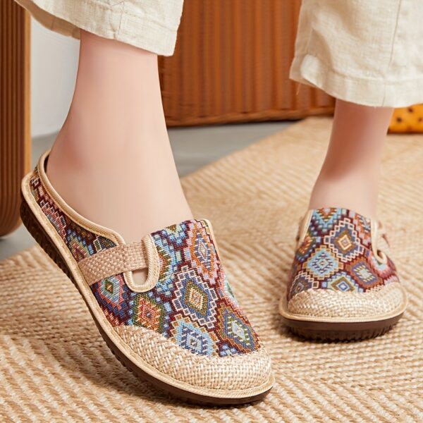 Women's Retro Plaid Slip-On Half Slippers - Soft Knit Fabric, Non-Slip PU Sole, Breathable Comfort for Indoor/Outdoor Use, Vibrant Spring Colors, Hand Washable