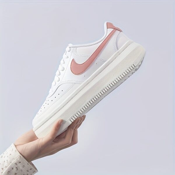 NIKE Women's Court Vision Spring/Summer Casual Sneakers - White with Pink Accents, Synthetic Leather Upper, Breathable Fabric Lining & Rubber Sole, Durable Comfortable Sneakers for Casual Attire, Modern Athletic Footwear, Comfortable Fit, Sporty Design, Lightweight Construction, Sporty Footwear, Sports Lovers - Image 2