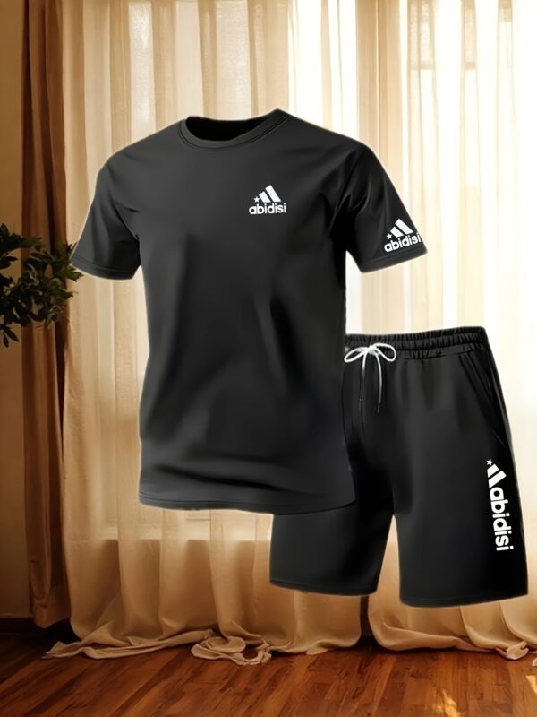 Men'S Summer 2pcs Set, Short Sleeve Crew Neck T-Shirt and Elastic Waist Shorts, Suitable for Casual Daily Wear