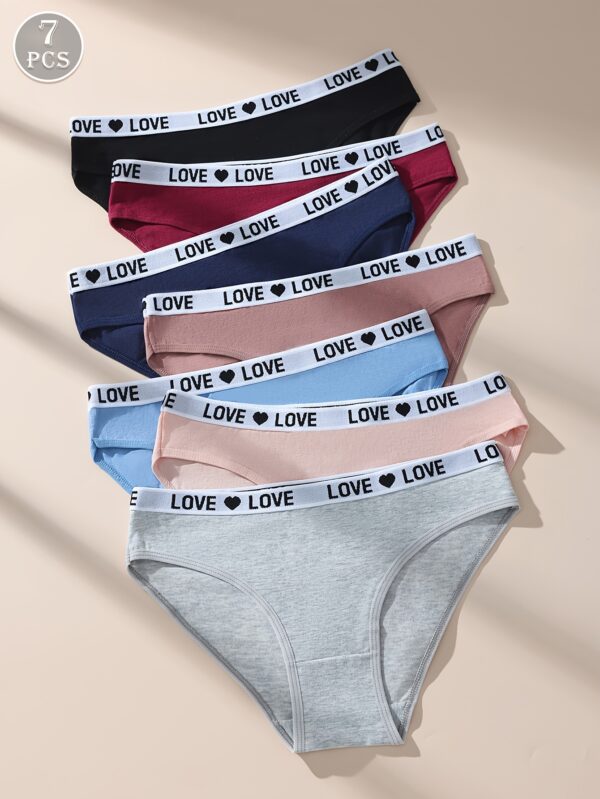 7-Pack Women's Low-Rise Seamless Bikini Briefs - Soft High-Elasticity Underwear with "LOVE" Letter Print, Multi-Color Pack (Navy, Light Blue, Pink, Beige, Dark Grey, Burgundy, Black) - Minimalist Everyday Comfort, Comfortable Basics, Stylish Print, Smooth Fabric, Multipack Panties, Daily Wear - Image 5