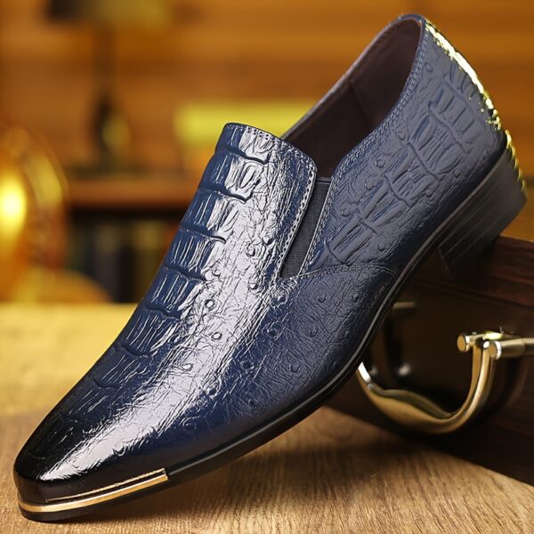 Men's Crocodile Pattern Brogue Loafers - Stylish British-Inspired Slip-On Dress Shoes, Durable Faux, Pointed Toe, Low Heel, Perfect for Business & Casual Summer Wear - Image 5