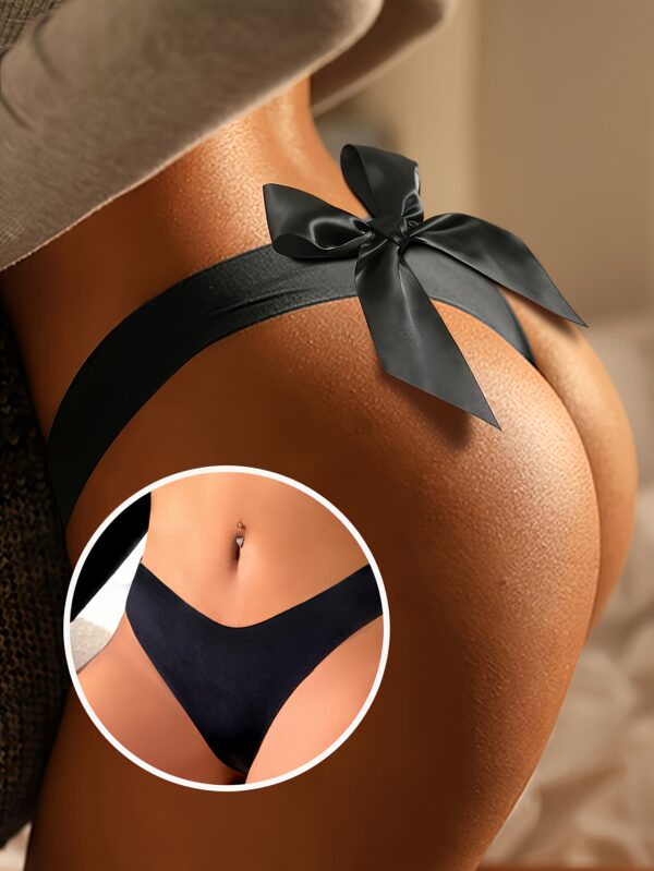Women'S Sexy Black Thong with Heart Cut-Out & Large Red Bow - Lace Trim, Adjustable Back Strap, High-Quality Fabric for Casual Attire, Casual Attire Thong | Elegant Lingerie | Adjustable Thong - Image 3