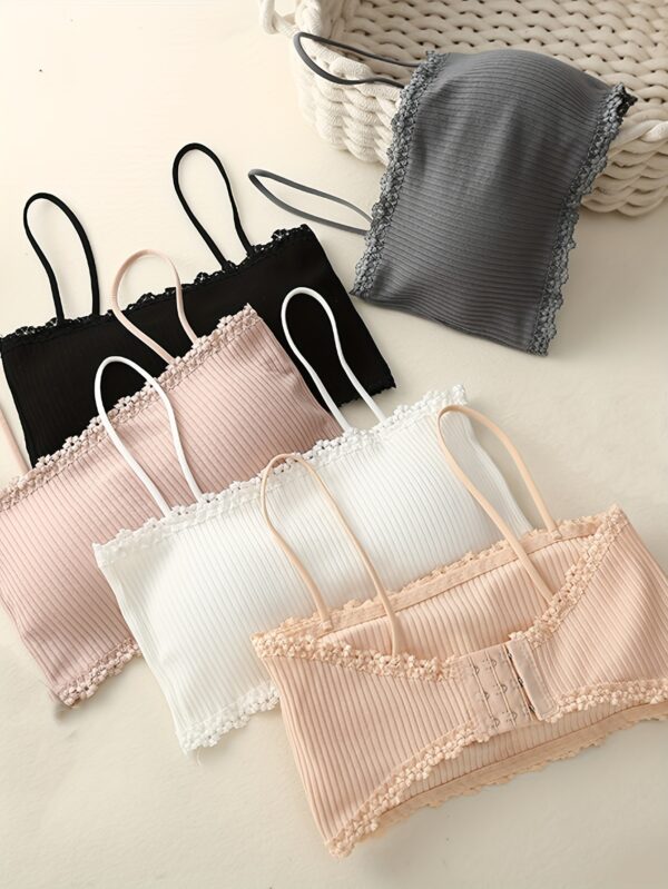 5pcs Set of Removable Padding Bralettes for Women, Medium Support, Solid Color, Casual Style, Polyester 83%, 13%, Spandex 4%, Wireless, Appropriate, Knit Fabric, No Wires - Image 4