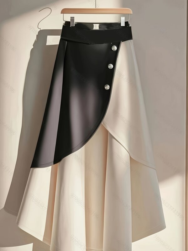 Women's Elegant French Chic Skirt - Black & Contrast, flared hem for Formal Events, Parties, Everyday Outfits - Machine Washable Half-Circle silhouette, Cute Skirts, Party Attire, Contrast Color Design, Smooth Texture Fabric