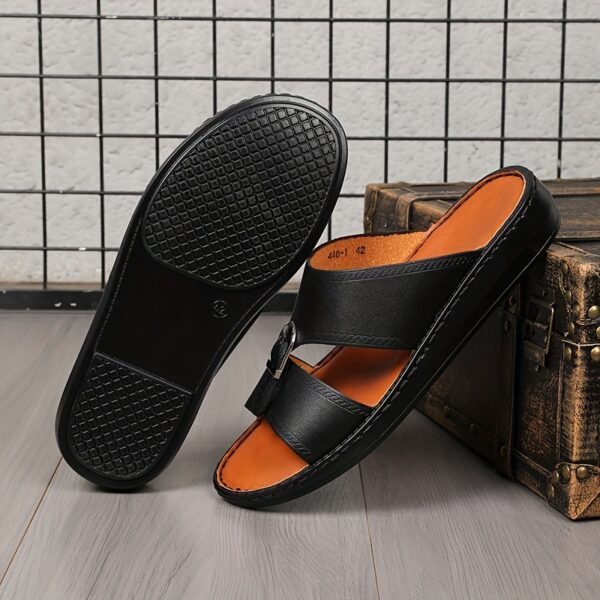 Men'S Casual Fashion Trendy Solid Color Round Toe Slip On Slides, Faux Upper, Faux Sole and Insole, Without Lining, Soft Sole Non-slip, Middle East Style Handmade, All-season, Daily & Casual Outdoor Indoor, for Men - Image 3
