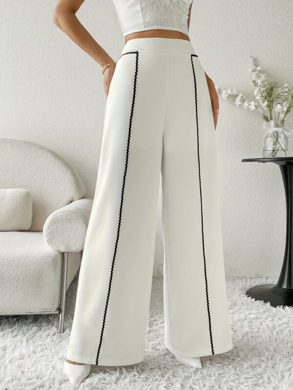 Women'S Elegant Wide-Leg Pants with Geometric Pattern - High-Waisted, Loose Fit, White & Black Contrast, Perfect for Casual or Office Wear, All-Season Comfort, Versatile Clothing | Geometric Pattern Pants | Comfortable Fit - Image 5