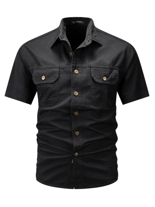 Men'S Summer Casual Short-Sleeve Shirt, 100% Cotton, Solid Color, Lapel Collar, Regular Fit, Woven Fabric, 170gsm, with Pockets, for Outdoor Hiking & Daily Wear - Image 6