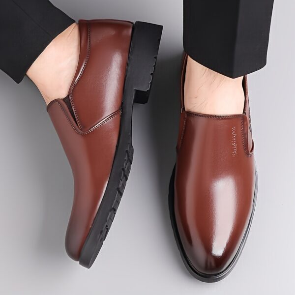 1pc Men'S Brown Slip-On Loafers - Stylish Low Top Dress Shoes with Metallic Logo, Rubber Sole, Insole & Lace-Up Detail, Perfect for Business & Casual Attire, Casual Footwear | Stylish Loafers | Durable Footwear - Image 5