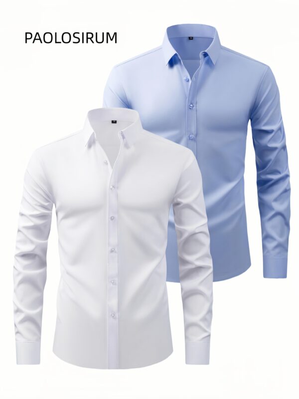 Two-Piece Set of Men'S Solid Color Elastic Shirts Ice Sliky Fiber Fabric Cool Shirts Breathable And Comfortable Business Casual Two-In-One Collar European And American Tops Men'S Clothing Multi-Color Optional Convenient Washing