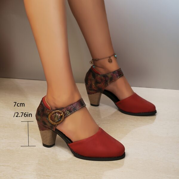 Women'S Retro Print Fashion Comfortable Elegant High Heel Round Toe Buckle Fashion Shoes