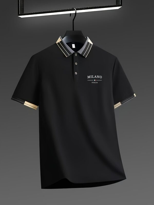 Men'S Lightweight Soft Polo Shirt with "MILANO ITALIA" Letter Print - Breathable Summer Casual & Business Wear, Regular Fit, Button-Up Collar, Perfect for Vacation & Everyday Use, Vacation Clothing, Stylish Contrast Design, Soft Fabric Shirt - Image 10