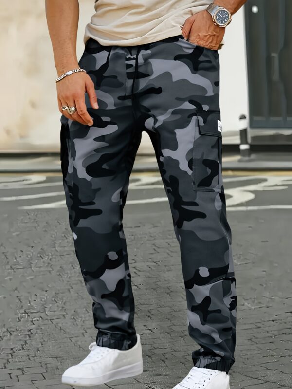 Men'S Camouflage Cargo Pants - Military Green/White/Khaki/Charcoal Grey, Multi-Pocket Ankle Cuff Design, Non-Stretch Fabric for Hiking, Hunting & Casual Wear - Machine Washable, Mid-Rise Drawstring Waist, Hiking Pants, Hunting Attire, Functional Pocket Design - Image 4