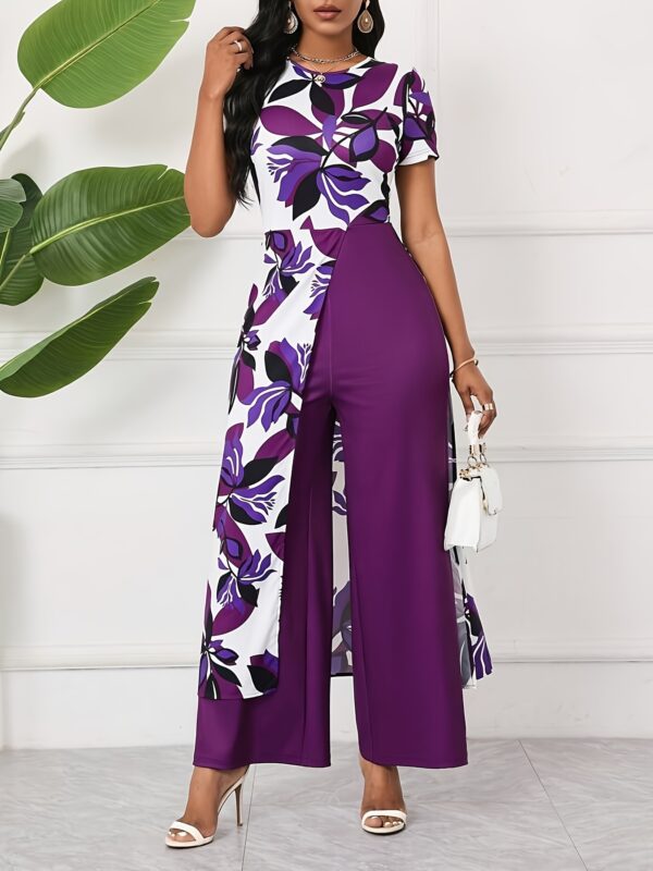 Elegant Floral Print Jumpsuit with Zipper Detail - Sleeveless, Short, Blue & White, Perfect for Spring/Summer Parties, Festivals, and Casual Attire, Casual Attire|Floral Print Jumpsuit|Zipper Detail - Image 5