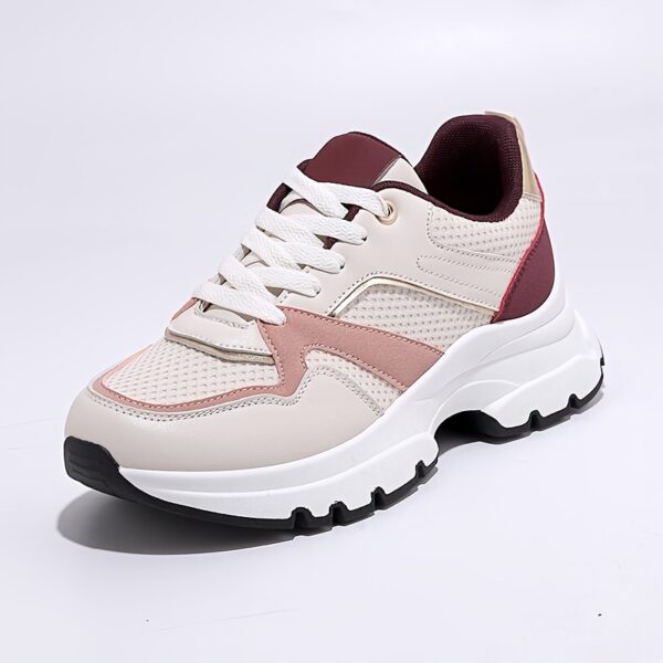 Women'S Fashion Sneakers, Lightweight Running Shoes with Thick Sole, Breathable Mesh Casual Lace-up Outdoor Athletic Shoes, Solid Color All-Season Footwear, Fabric Upper, TPU Sole - Image 7