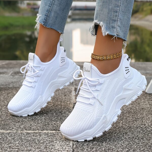 SIGUJK Women's Breathable Knit Sneakers - Lightweight Casual Walking Shoes with Cushioned PU Sole, White Low-Top Lace-Up Design for All-Season Outdoor Comfort, Shoes Sneakers, Sleek Sporty Design, Microfiber Construction, Everyday Footwear, Durable Footwear, Daily Commuters - Image 15