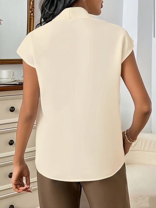 Elegant Women'S Color Block Blouse - V-Neck, Short Sleeve, Solid Cream & Black Shirt for Summer, Stylish Work Attire, Office Chic - Image 3