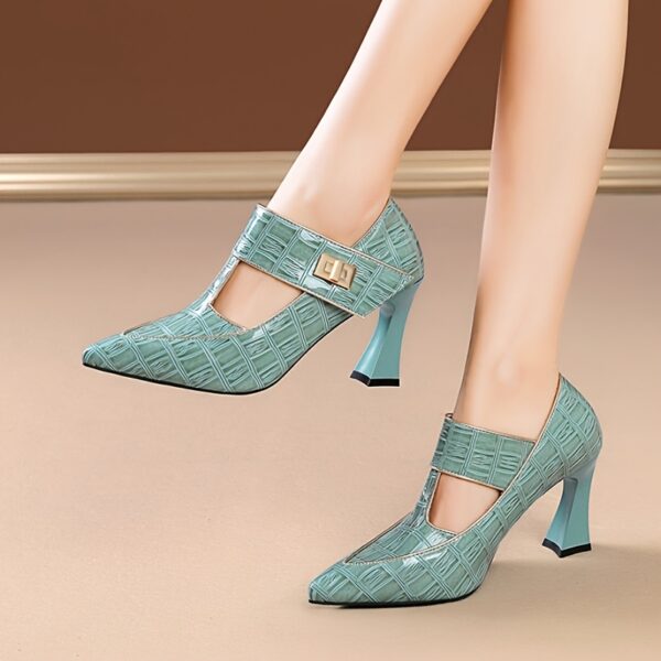Elegant Plus Size Mary Jane Pumps - Pointed Toe, Mid-Block Heel, Slip-On with Metallic Buckle, Synthetic Cover Inner, Rubber Sole, All-Season Comfort Shoes, Comfortable Solewear | Elegant Footwear | Durable Rubber Sole, Ladies Shoes - Image 2