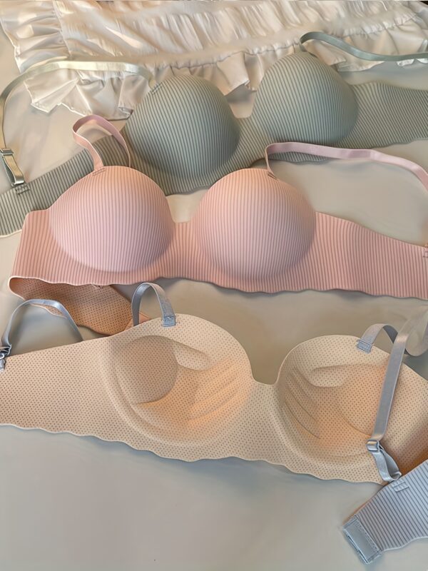 Randomly 3pcs Thin Strap Lingerie for Women, Small Bust, Gathered Striped Half-Cup No Underwire, Lifts and Supports Against Sagging, Soft and Comfortable - Image 3