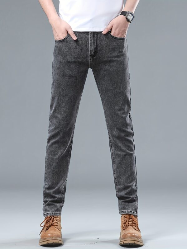 Men's Slim Fit Grey Jeans - Cotton Blend, Machine Washable, All-Season Denim Pants for Teens - Image 3