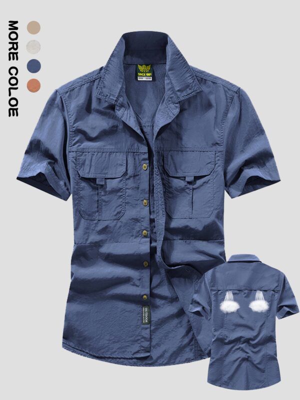 Men's Summer Lightweight Quick-Dry Short Sleeve Shirt - Breathable Workwear Style with Large Pockets, Olive Green, Regular Fit for Outdoor Leisure & Casual Wear, Functional Pocket Design | Classic Buttonup Placket | Machine Washable Clothing, Cute Shirts for Summer - Image 6