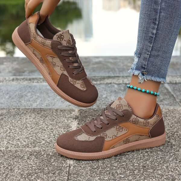 Women'S Comfortable Versatile Athletic Sneakers with Camouflage Design - Non-Slip, Stabilizing Support, All-Season Wear, Brown & Beige Pattern, PVC Sole, Fabric Upper, Lace-Up Closure, Everyday Sneakers | Trendy Women'S Sneakers | Durable Sole Sneakers - Image 3