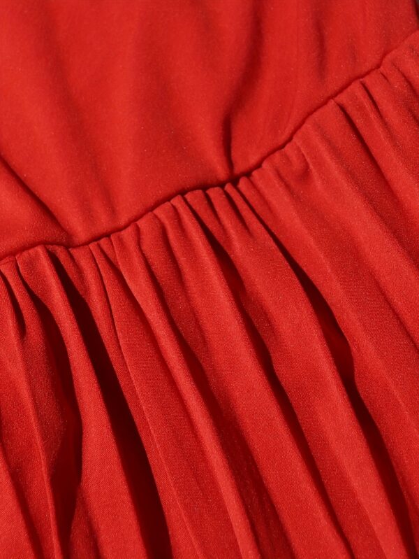 Elegant Red Sleeveless Pleated Wide-Leg Jumpsuit for Women - High Neckline with Scarf Detail, Machine Washable, Perfect for Spring/Summer/Fall, Autumn Cocktail Wear, Nontransparent Fabric - Image 4