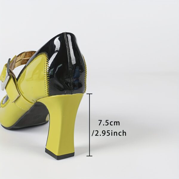 Elegant Women'S Color Block Mary Jane Pumps - Pointed Toe, High Block Heel, Synthetic Cover Upper & Lining, TPU Sole, Summer Fashion Shoes with Golden Buckle Detail, Pointed Toe Pumps | Color Block Shoes | Durable Footwea - Image 4