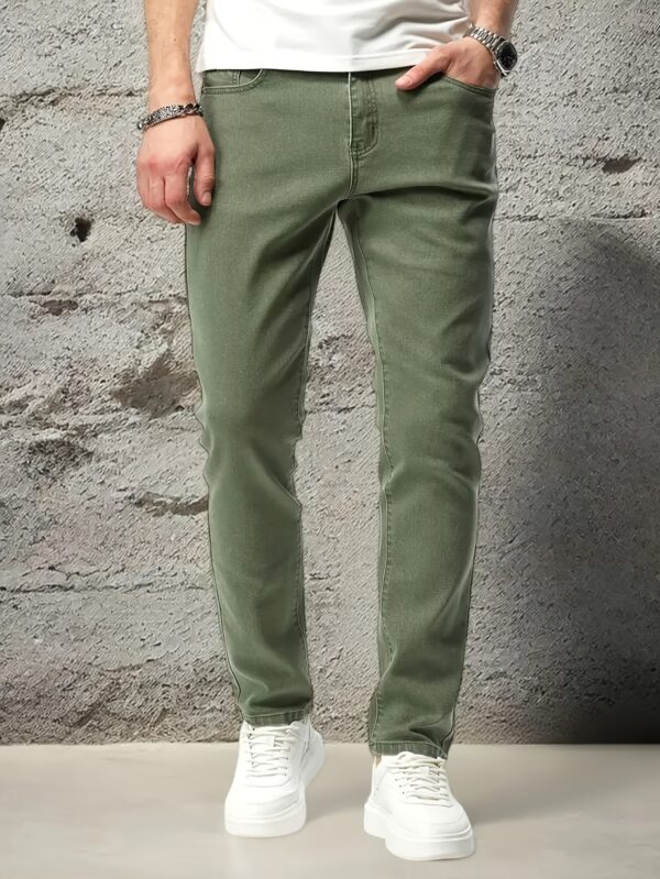 Men's Stretch Slim-Fit Straight-Leg Jeans - Mid-Stretch Comfort, Mid-Rise Waist, Button Closure, Machine Washable, All-Season Casual Wear for Everyday Outings, Versatile Clothing, Sleek Straight Legs, Comfortable Fit, Leisure Outfit, Modern Style, Durable Material, Stretchy Pants, Adult Clothing